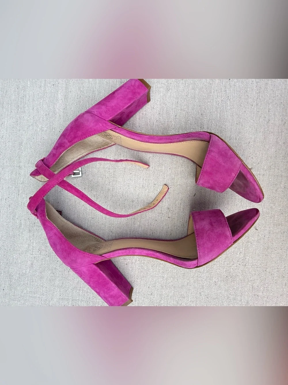 Vince Camuto Fuchsia Suede Block Heel Ankle Strap Sandals
